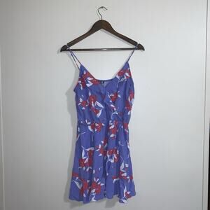 Express Purple Floral Spaghetti Straps Mini Wrap Dress Size M